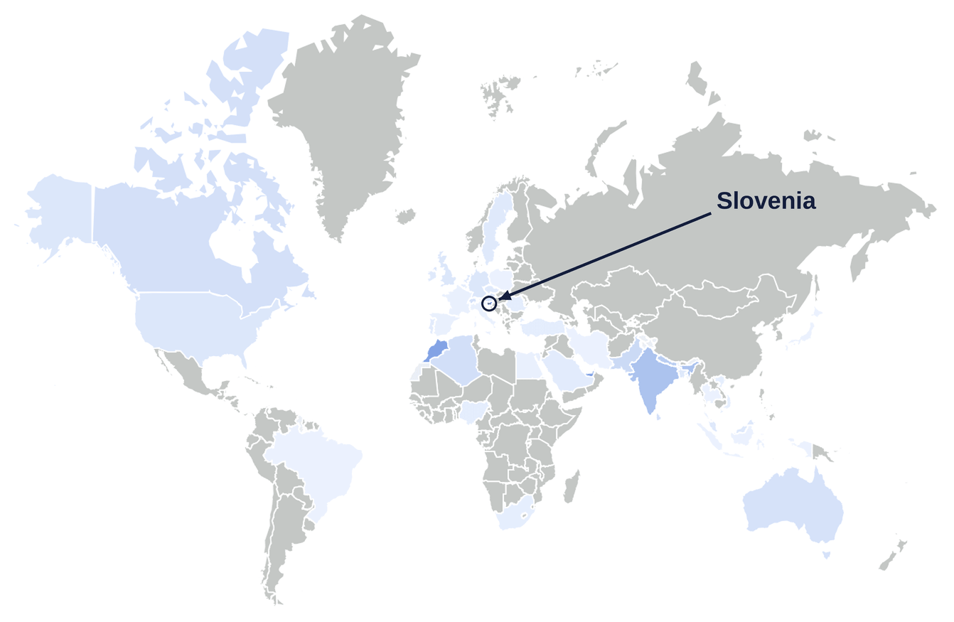 A world map from Google Trends showing where search interest for '.si domains' was strongest.